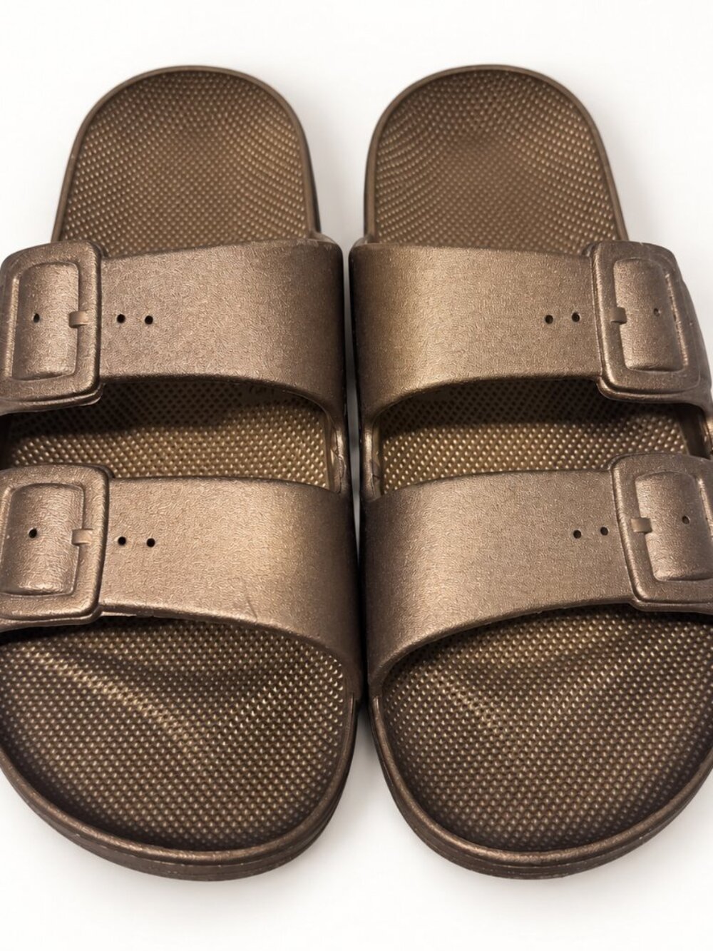 Freedom Moses Bronze Metallic Two-Band Slides Size 42/43